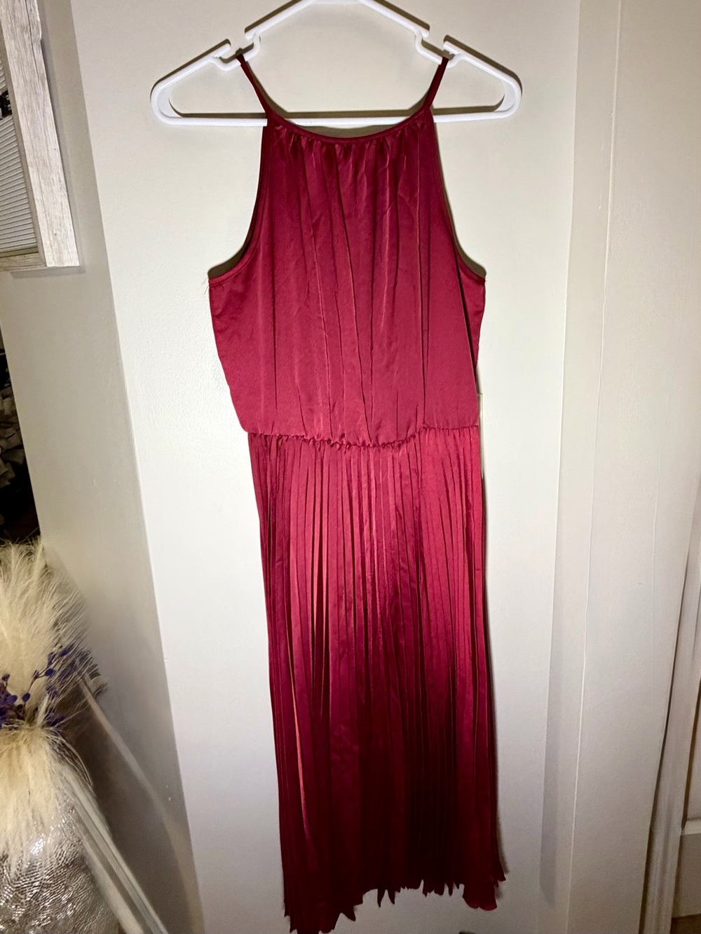 Mi Amore Burgundy Pleated Halter Maxi Dress